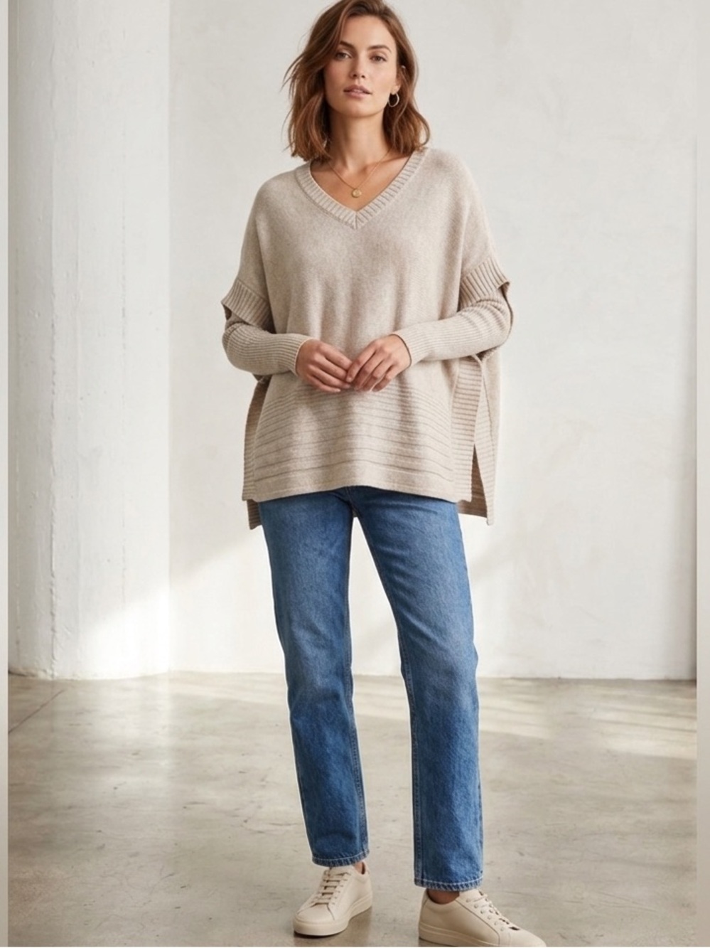 Cashmere blend long sleeve oversized v-Neck sweater